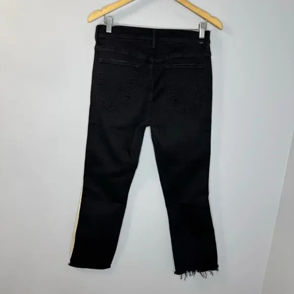 MOTHER Denim Insider Crop Step Fray Black Guilty Racer Jeans High Rise Sz 32 - Picture 11 of 16
